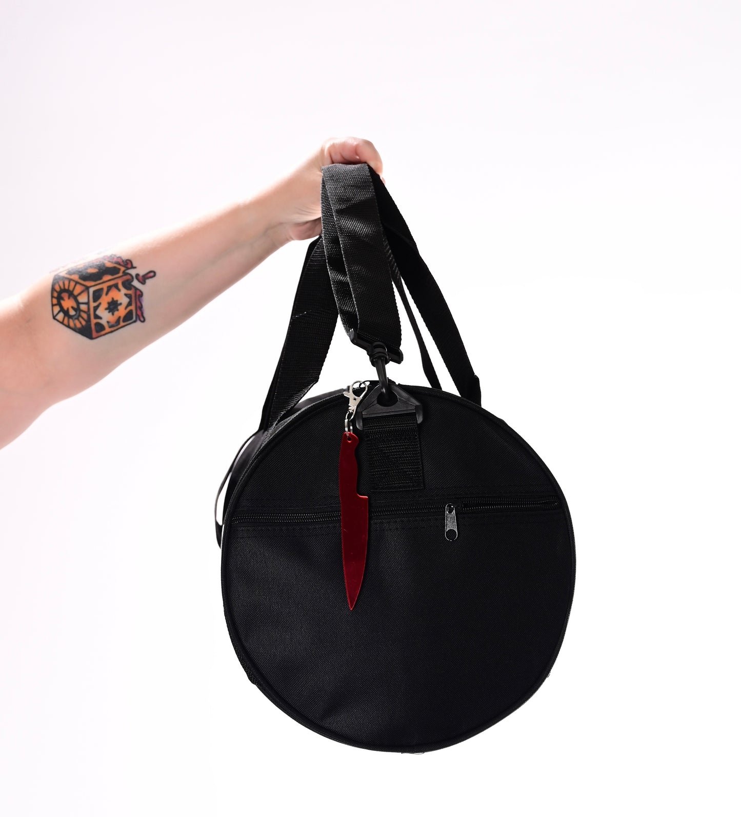 WHITE SLASHERCISE GYM BAG w/ KNIFE KEYCHAIN